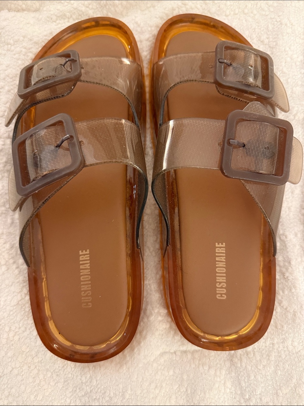 Cushionaire Women’s Transparent Brown Slide Sandals